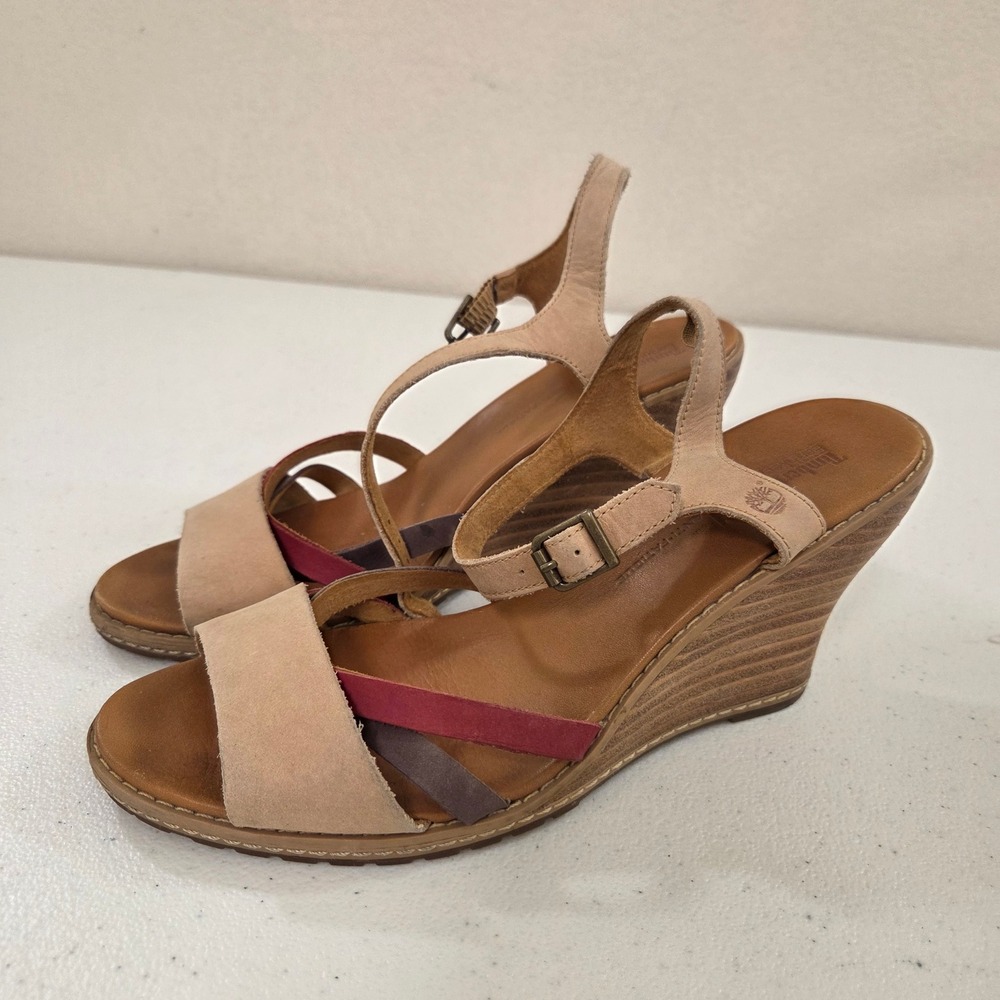Timberland Earthkeepers Womens Tan Multi‎ Color Leather Suede Wedge Sandals 7.5